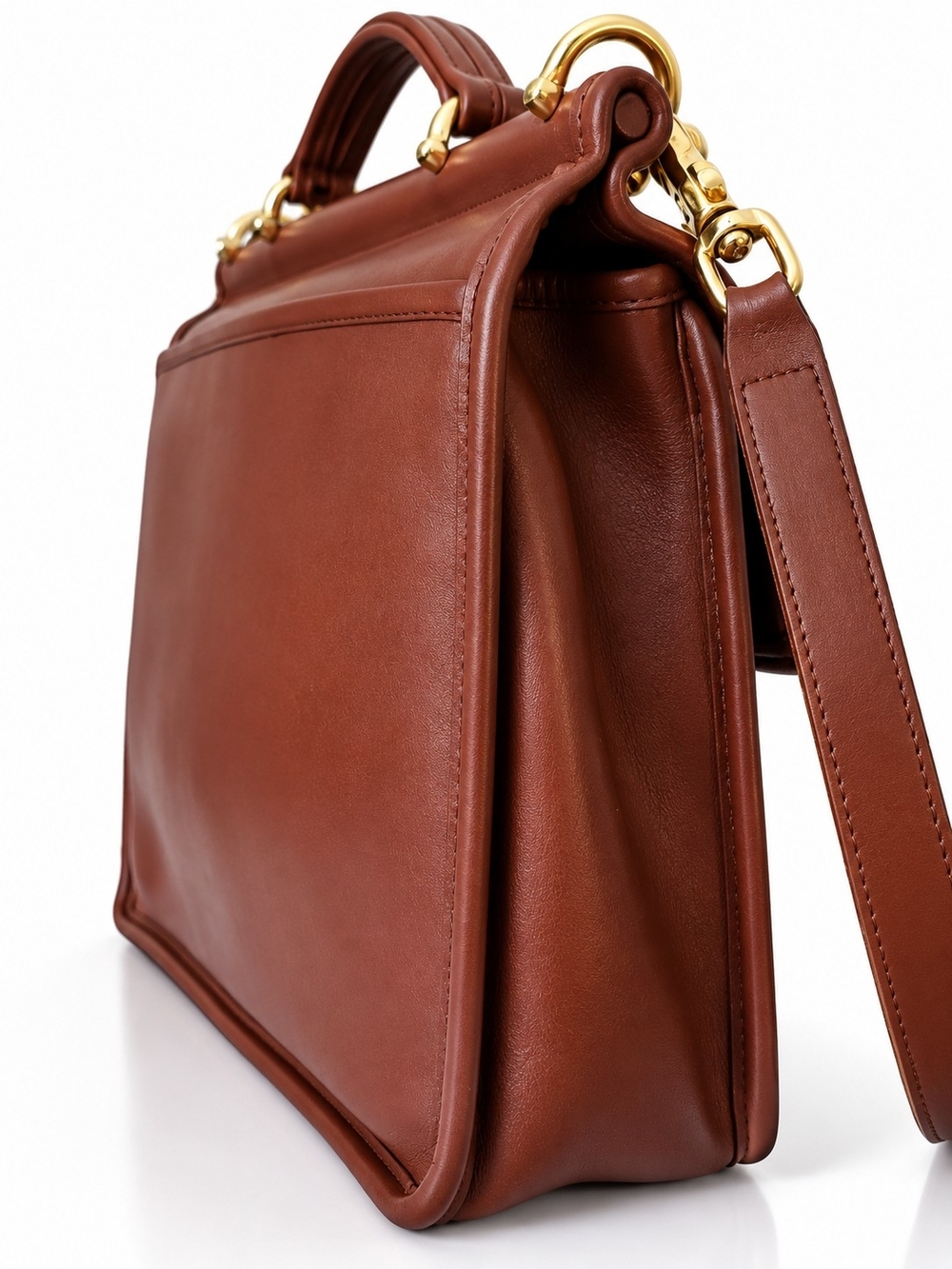 Vintage Coach British Tan Glove-tanned Leather Satchel Brass Hardware USA Made - Picture 7 of 15